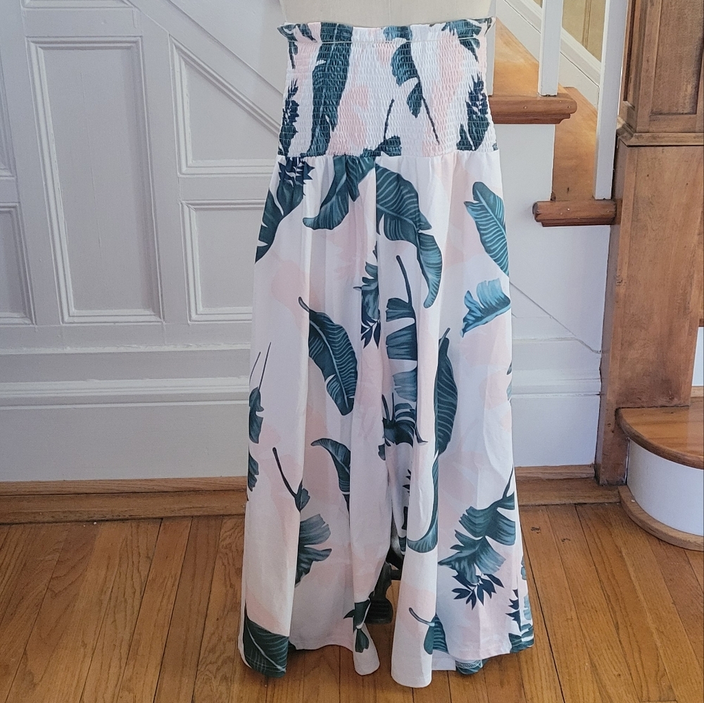 Tropical Leaf Print Strapless Jumper Size 2X - Picture 3 of 7
